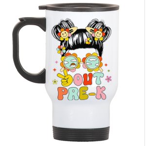 Peace Out Prek Graduation Messy Bun Stainless Steel Travel Mug