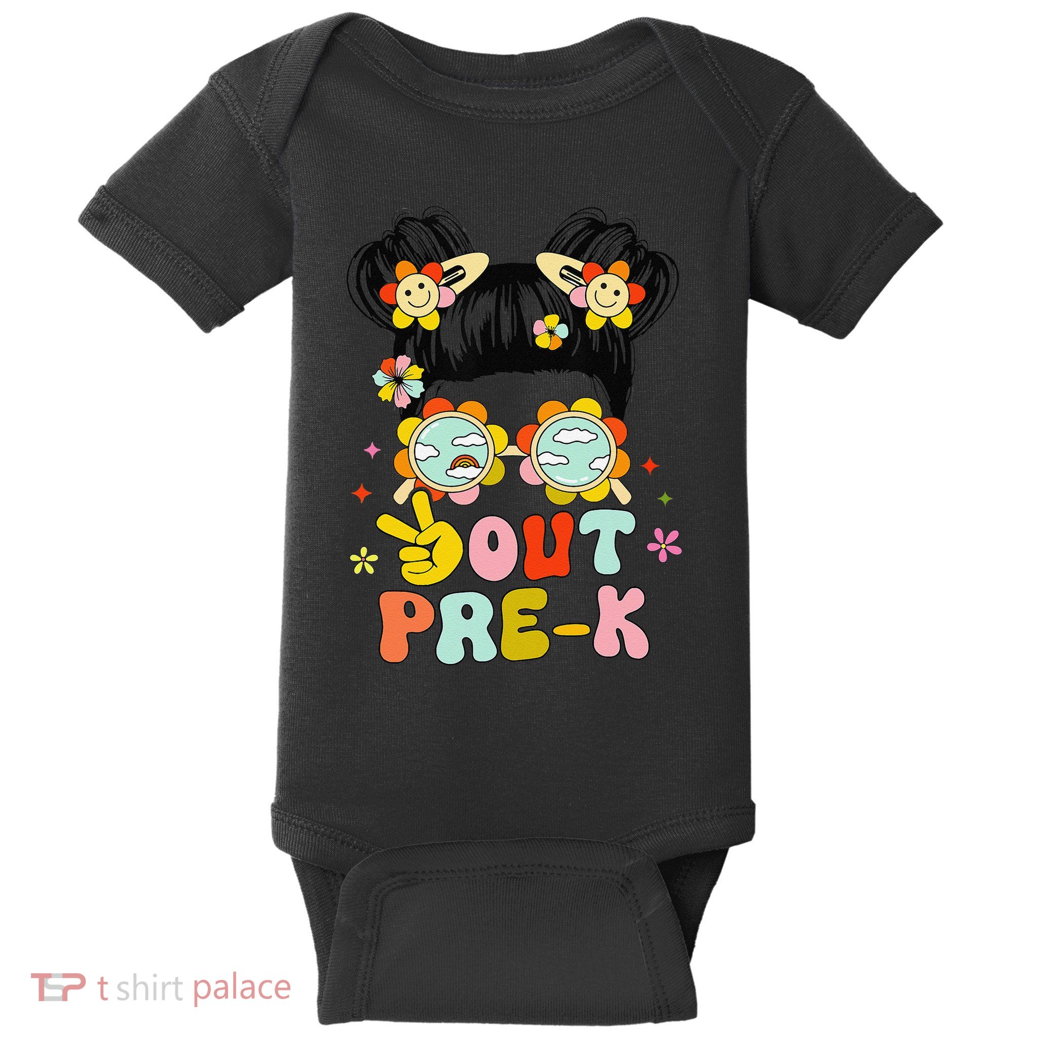 Peace Out Prek Graduation Messy Bun Baby Bodysuit