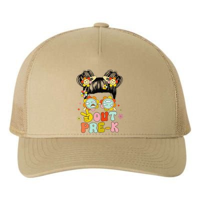 Peace Out Prek Graduation Messy Bun Yupoong Adult 5-Panel Trucker Hat