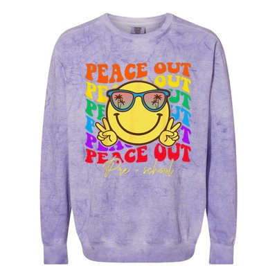 Peace Out Preschool Graduation Smile Retro Face Colorblast Crewneck Sweatshirt