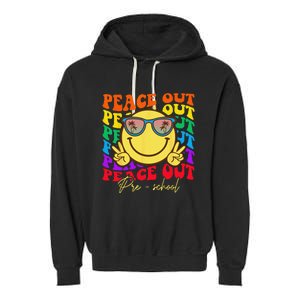 Peace Out Preschool Graduation Smile Retro Face Garment-Dyed Fleece Hoodie