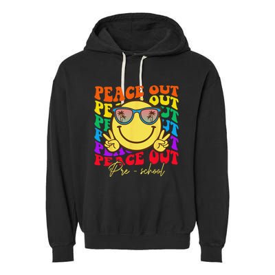 Peace Out Preschool Graduation Smile Retro Face Garment-Dyed Fleece Hoodie