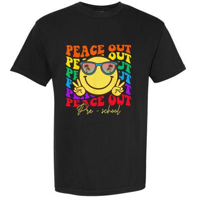 Peace Out Preschool Graduation Smile Retro Face Garment-Dyed Heavyweight T-Shirt