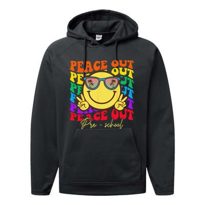 Peace Out Preschool Graduation Smile Retro Face Performance Fleece Hoodie