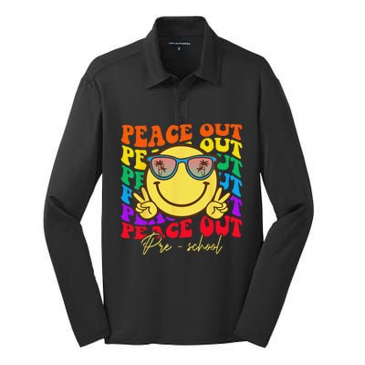 Peace Out Preschool Graduation Smile Retro Face Silk Touch Performance Long Sleeve Polo