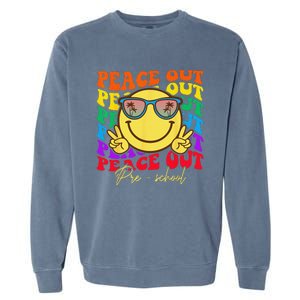 Peace Out Preschool Graduation Smile Retro Face Garment-Dyed Sweatshirt