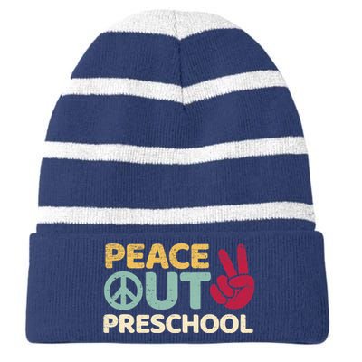 Peace Out Preschool Pre K Graduation Last Day Of School Striped Beanie with Solid Band