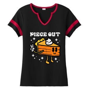 Piece Out Pumpkin Pie Funny Retro Thanksgiving Ladies Halftime Notch Neck Tee