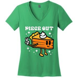 Piece Out Pumpkin Pie Funny Retro Thanksgiving Women's V-Neck T-Shirt