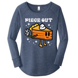 Piece Out Pumpkin Pie Funny Retro Thanksgiving Women's Perfect Tri Tunic Long Sleeve Shirt