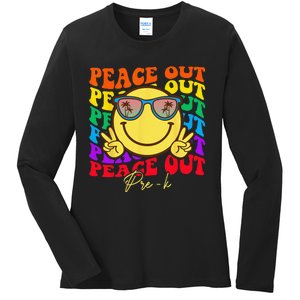 Peace Out PreK PreK Graduation Smile Retro Face Ladies Long Sleeve Shirt