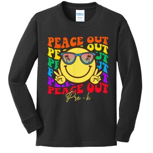 Peace Out PreK PreK Graduation Smile Retro Face Kids Long Sleeve Shirt