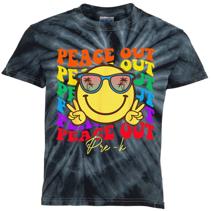 Peace Out PreK PreK Graduation Smile Retro Face Kids Tie-Dye T-Shirt