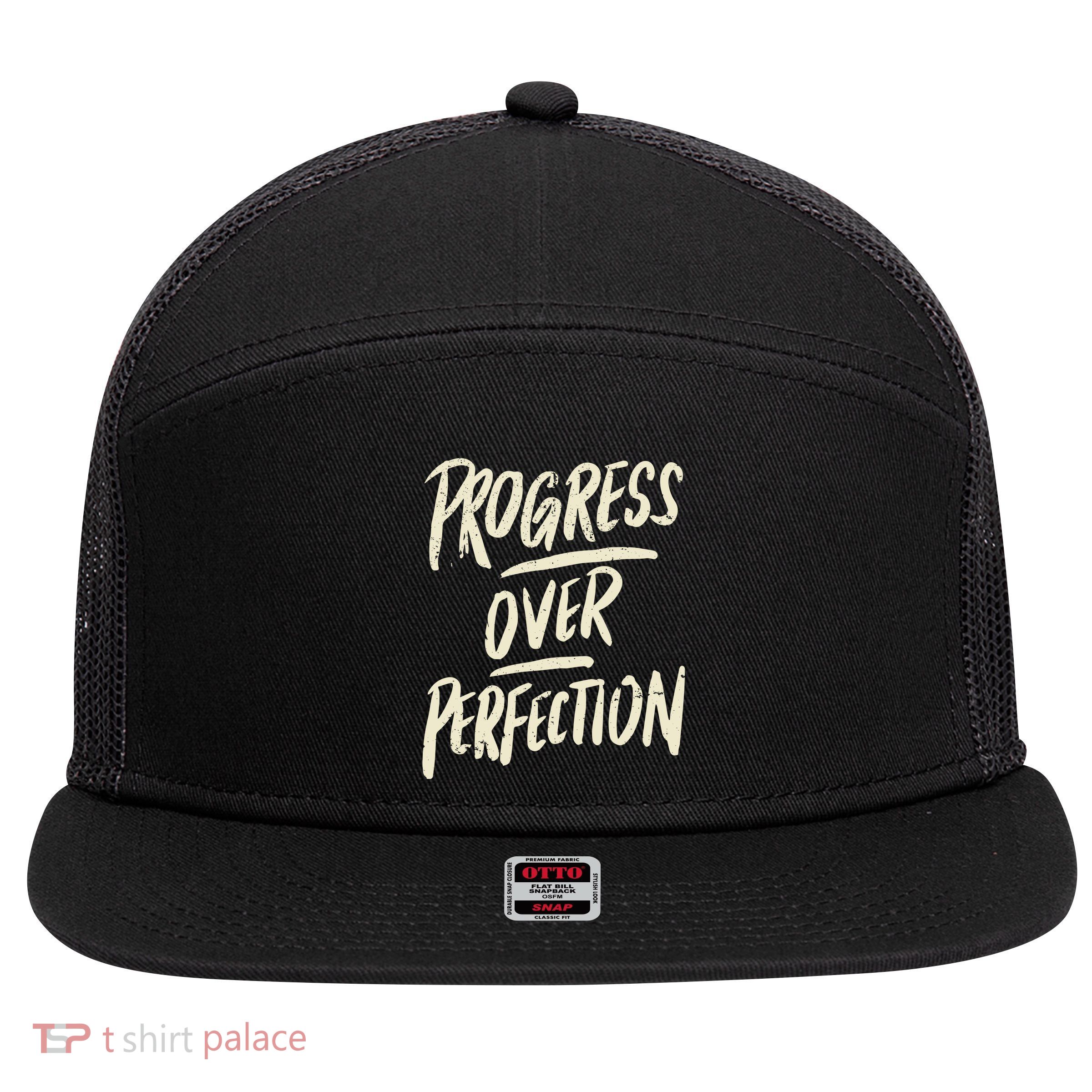 Progress Over Perfection 7 Panel Mesh Trucker Snapback Hat