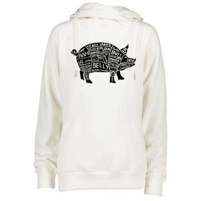 Parts Of Pork Funny Hog Meat Cuts Chefs Cooks Butchers Womens Funnel Neck Pullover Hood