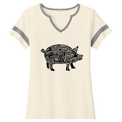 Parts Of Pork Funny Hog Meat Cuts Chefs Cooks Butchers Ladies Halftime Notch Neck Tee