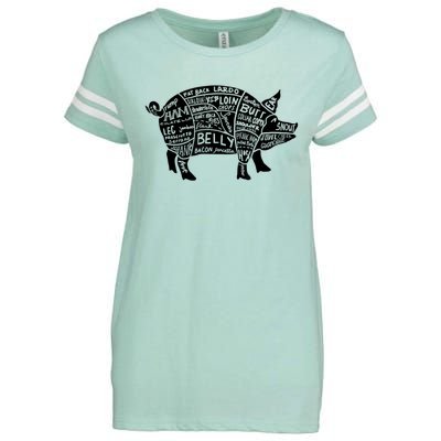 Parts Of Pork Funny Hog Meat Cuts Chefs Cooks Butchers Enza Ladies Jersey Football T-Shirt