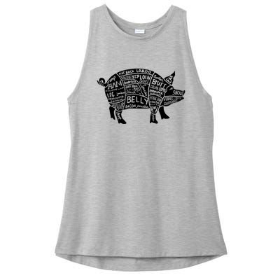 Parts Of Pork Funny Hog Meat Cuts Chefs Cooks Butchers Ladies PosiCharge Tri-Blend Wicking Tank