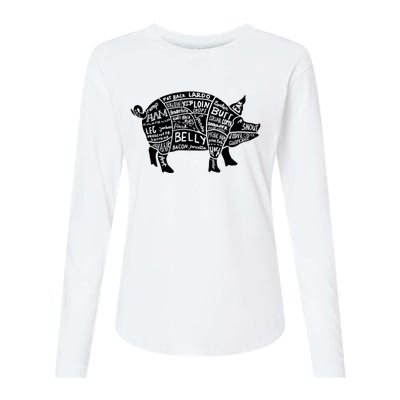 Parts Of Pork Funny Hog Meat Cuts Chefs Cooks Butchers Womens Cotton Relaxed Long Sleeve T-Shirt