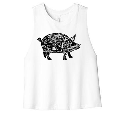 Parts Of Pork Funny Hog Meat Cuts Chefs Cooks Butchers Women's Racerback Cropped Tank