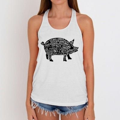 Parts Of Pork Funny Hog Meat Cuts Chefs Cooks Butchers Women's Knotted Racerback Tank