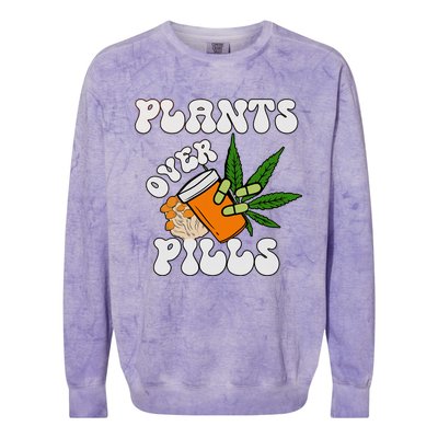 Plants Over Pills Happy 420 Days Stoner Medical Marijuana Plant Medicine Colorblast Crewneck Sweatshirt