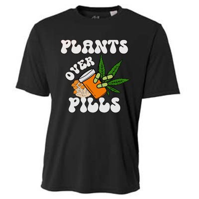 Plants Over Pills Happy 420 Days Stoner Medical Marijuana Plant Medicine Cooling Performance Crew T-Shirt