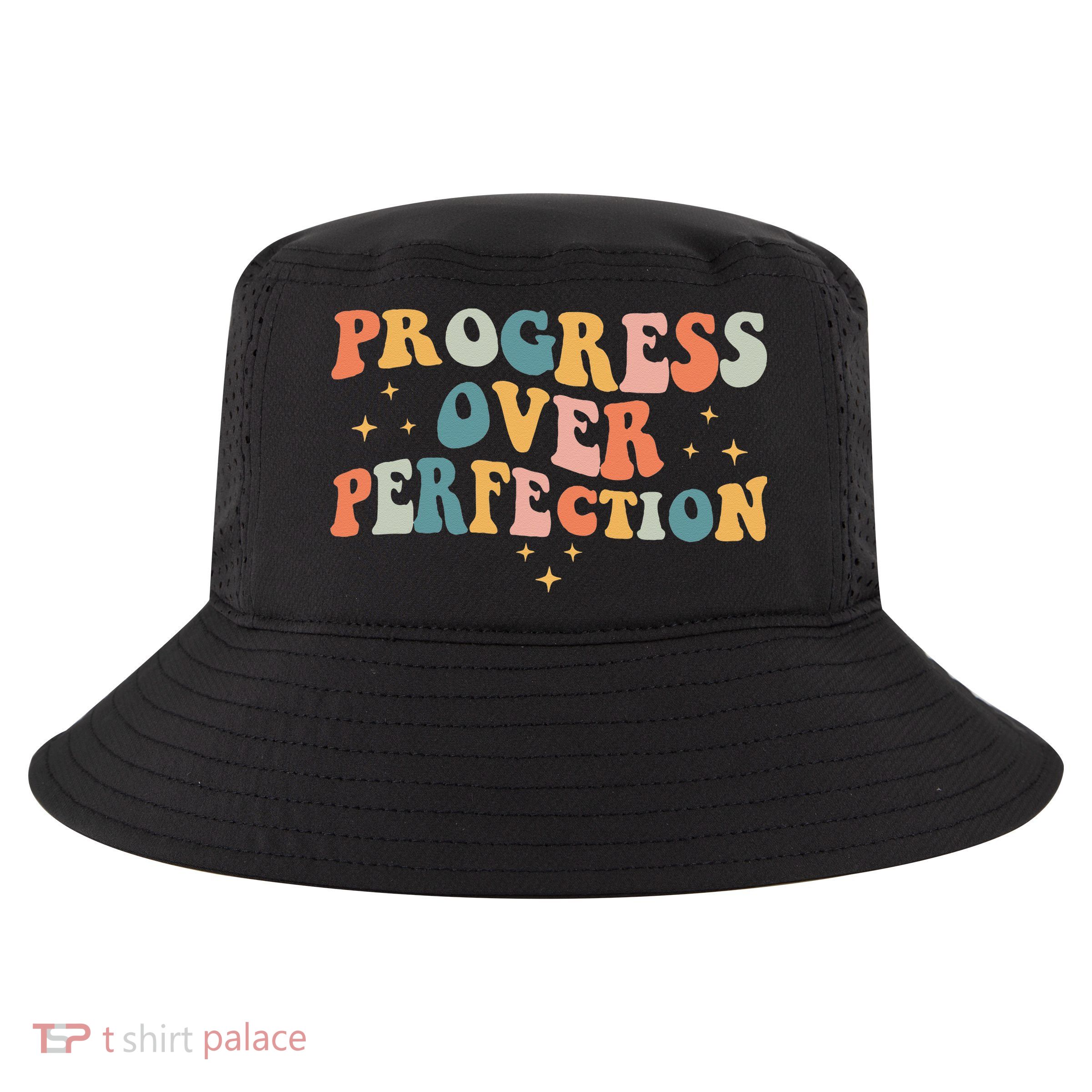 Progress Over Perfection Motivational Teacher Groovy Retro Cool Comfort Performance Bucket Hat