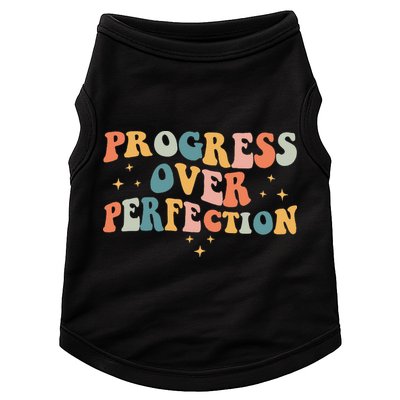 Progress Over Perfection Motivational Teacher Groovy Retro Doggie Tank