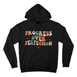 Progress Over Perfection Motivational Teacher Groovy Retro Hoodie