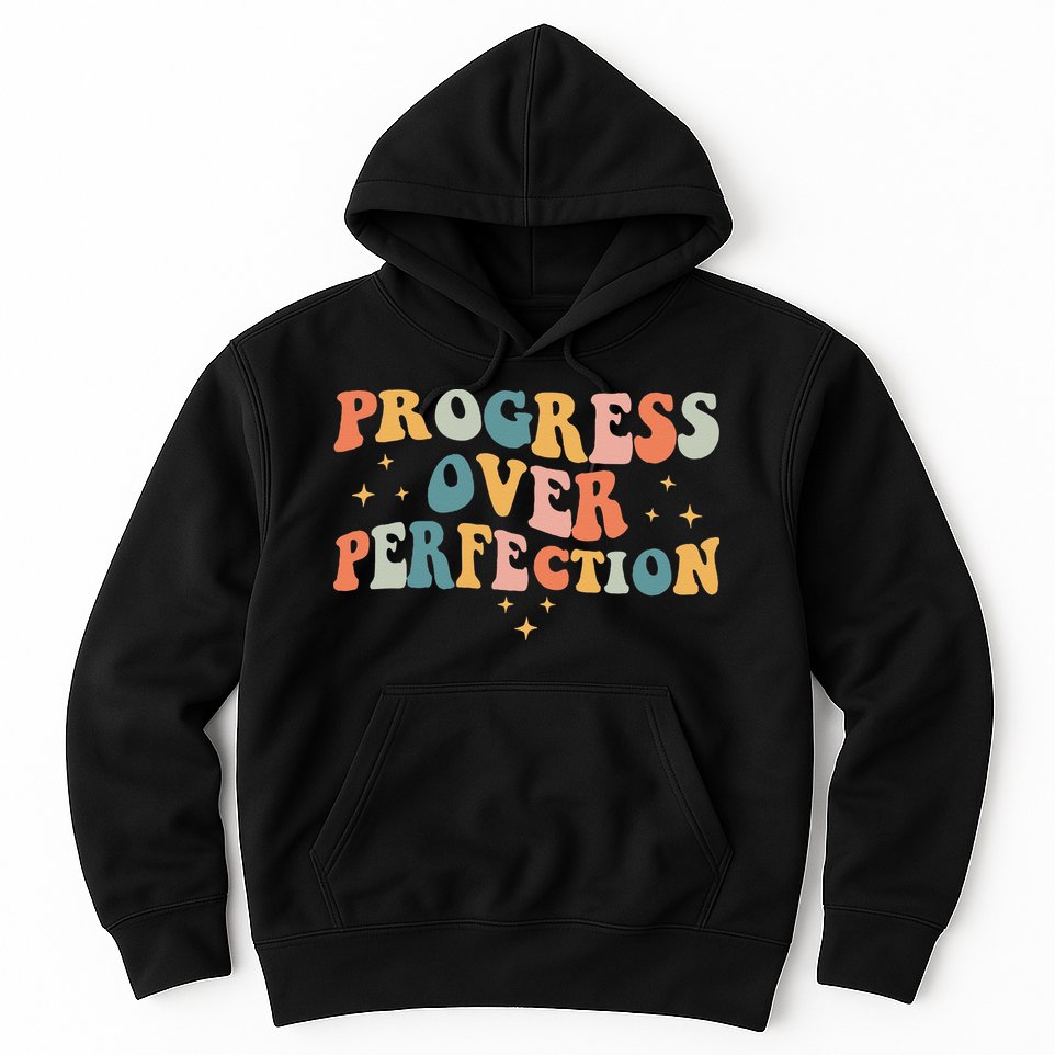 Progress Over Perfection Motivational Teacher Groovy Retro Hoodie