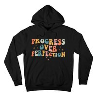 Progress Over Perfection Motivational Teacher Groovy Retro Hoodie