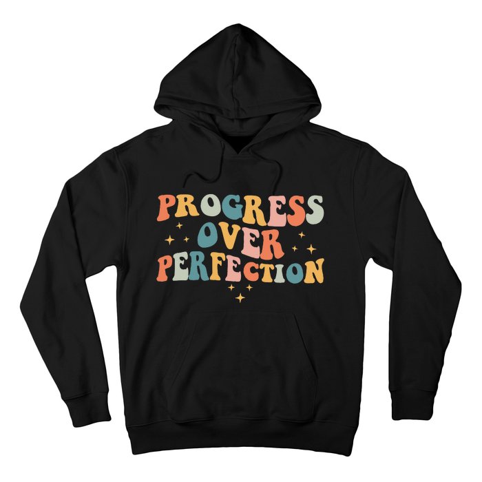 Progress Over Perfection Motivational Teacher Groovy Retro Hoodie