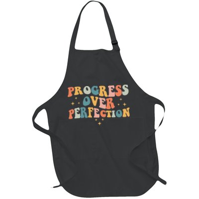 Progress Over Perfection Motivational Teacher Groovy Retro Apron