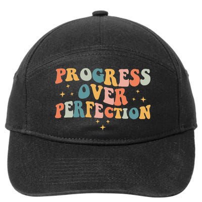 Progress Over Perfection Motivational Teacher Groovy Retro 7-Panel Snapback Hat