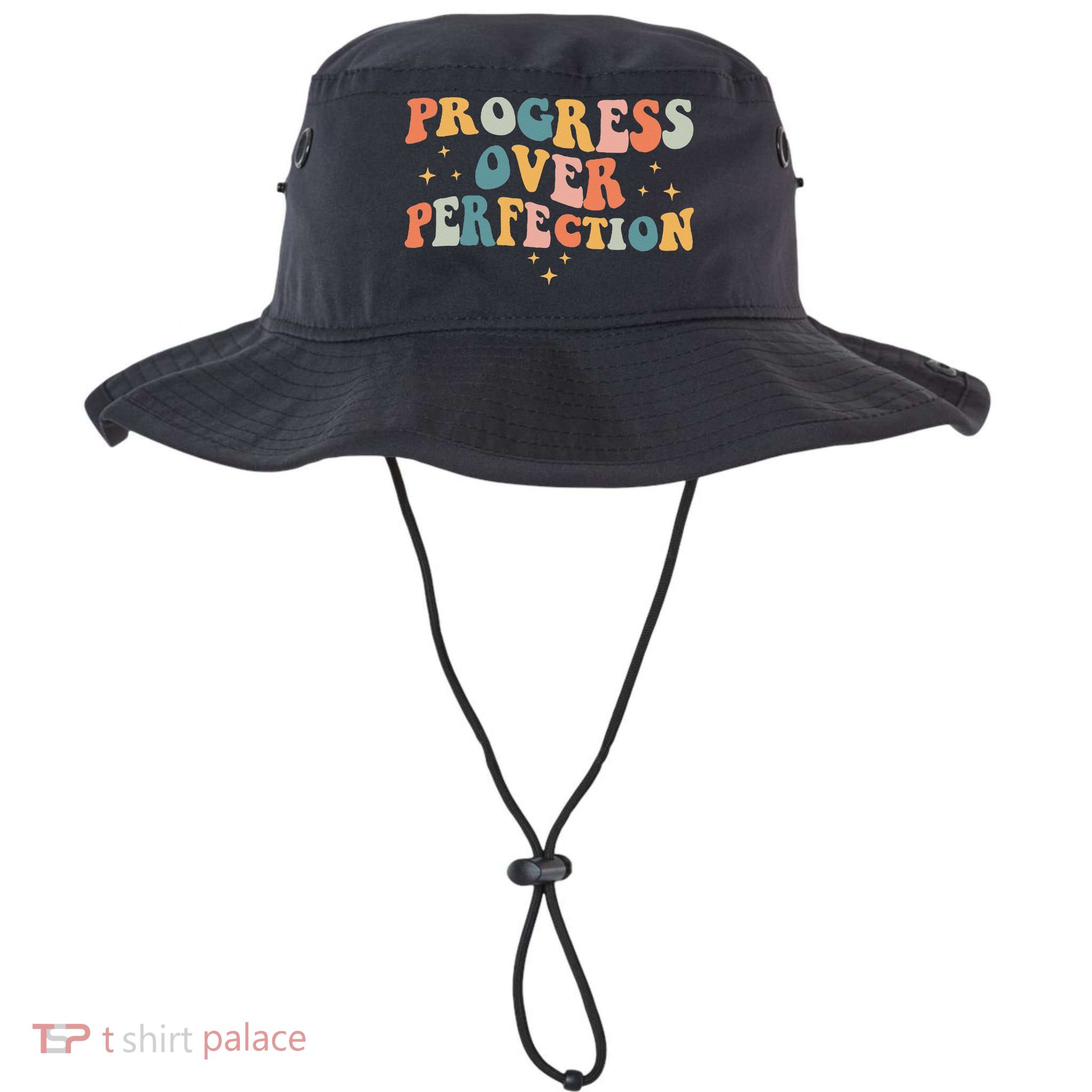 Progress Over Perfection Motivational Teacher Groovy Retro Bucket Hat