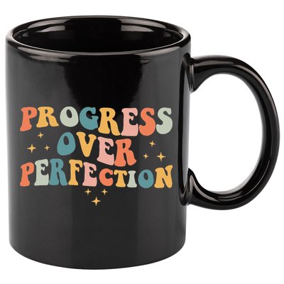 Progress Over Perfection Motivational Teacher Groovy Retro 11oz C Handle Ceramic Mug