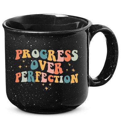 Progress Over Perfection Motivational Teacher Groovy Retro 15oz Campfire Ceramic Mug