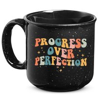 Progress Over Perfection Motivational Teacher Groovy Retro 15oz Campfire Ceramic Mug