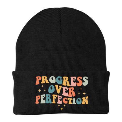 Progress Over Perfection Motivational Teacher Groovy Retro Beanie