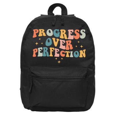 Progress Over Perfection Motivational Teacher Groovy Retro 16 in Basic Backpack