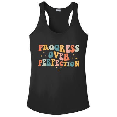Progress Over Perfection Motivational Teacher Groovy Retro Ladies PosiCharge Competitor Racerback Tank