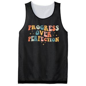 Progress Over Perfection Motivational Teacher Groovy Retro Mesh Reversible Basketball Jersey Tank