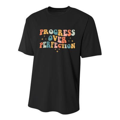Progress Over Perfection Motivational Teacher Groovy Retro Youth Performance Sprint T-Shirt