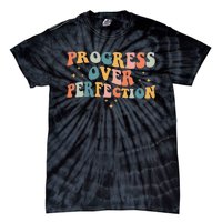 Progress Over Perfection Motivational Teacher Groovy Retro Tie-Dye T-Shirt