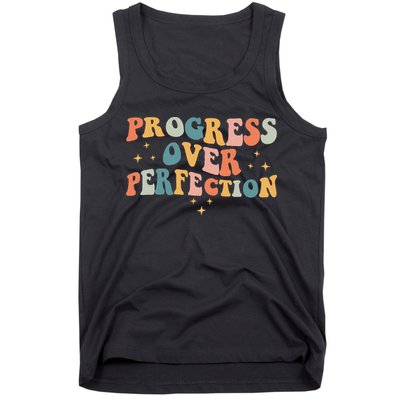 Progress Over Perfection Motivational Teacher Groovy Retro Tank Top
