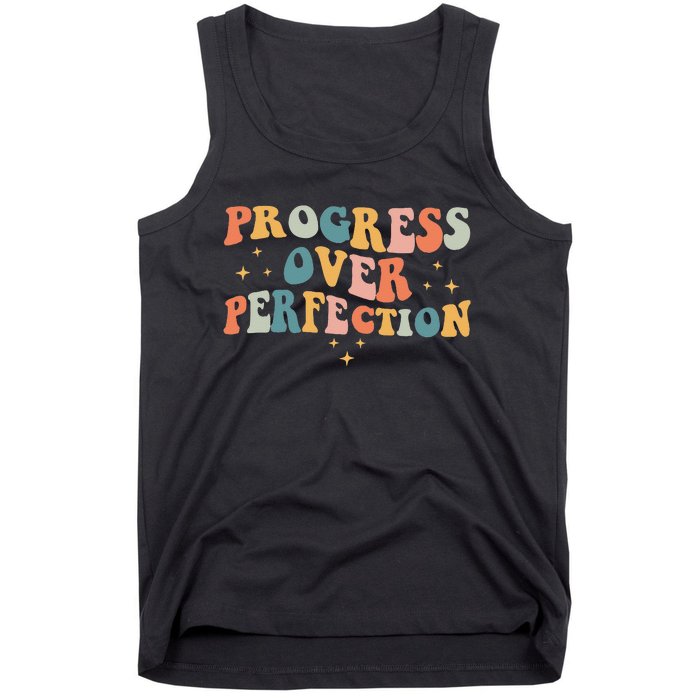 Progress Over Perfection Motivational Teacher Groovy Retro Tank Top