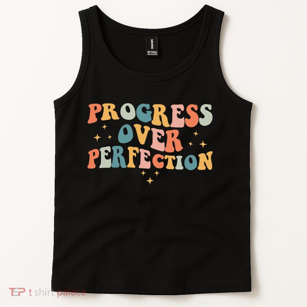 Progress Over Perfection Motivational Teacher Groovy Retro Tank Top