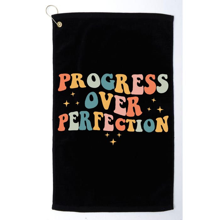 Progress Over Perfection Motivational Teacher Groovy Retro Golf Towel