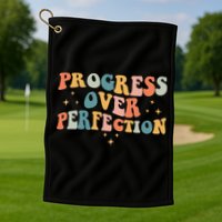 Progress Over Perfection Motivational Teacher Groovy Retro Golf Towel